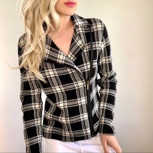 Chaps Black & Off White Plaid Sweater Jacket S